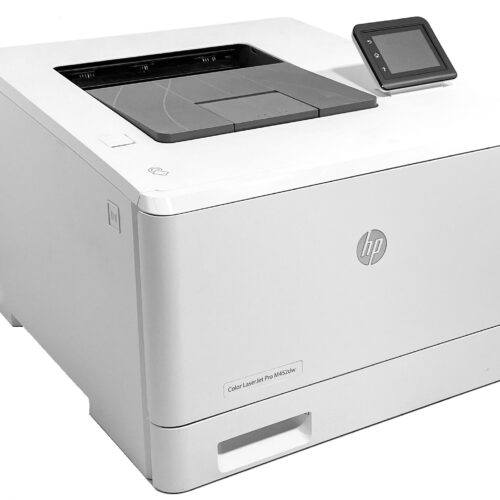 A refurbished HP Color LaserJet Pro M452dw (CF394A) with a color touchscreen on the top right is set against a plain white background, showcasing its brand.