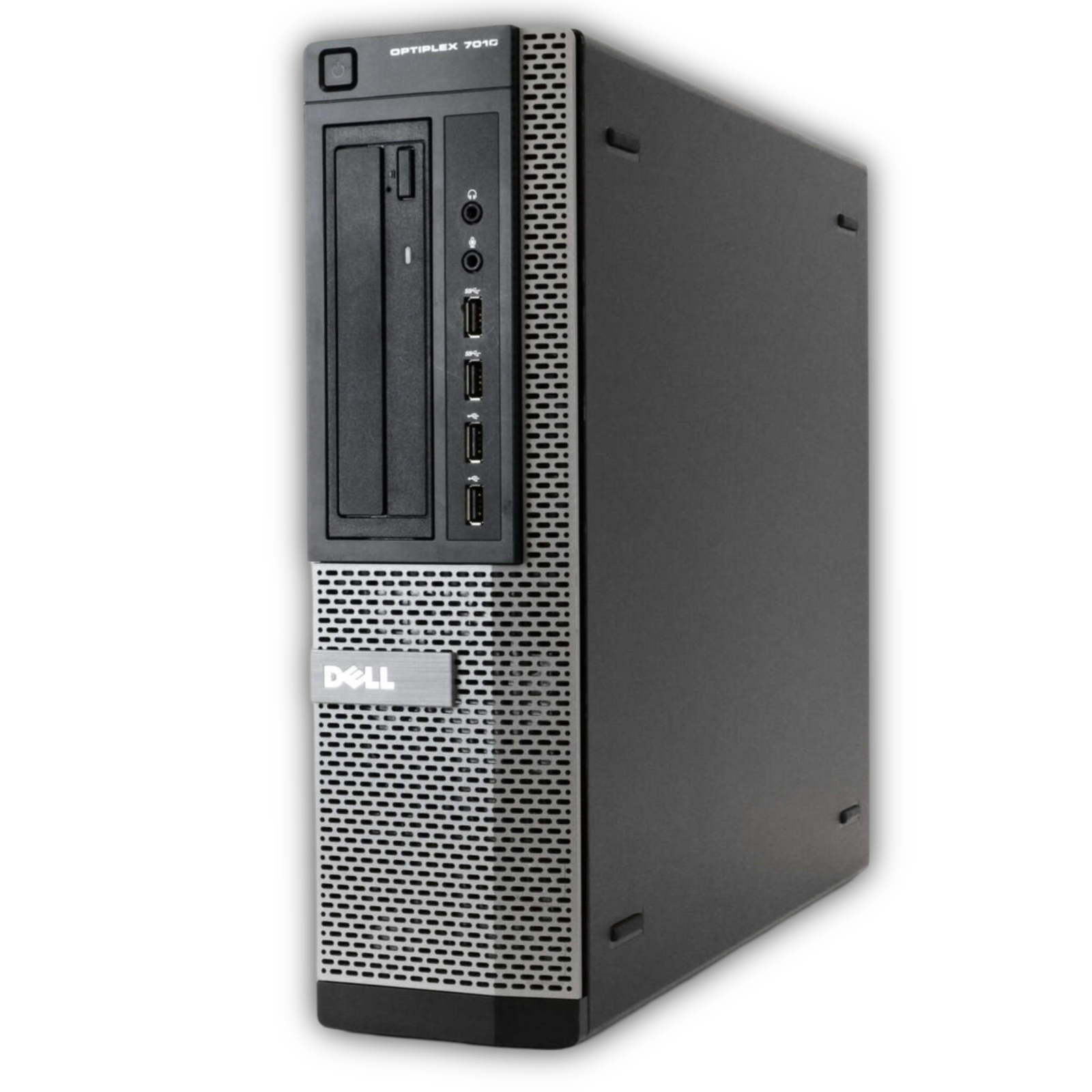 The HP EliteDesk 705 G4 Desktop features an AMD Ryzen 5 PRO, Windows 10 Pro, WiFi, Bluetooth, and a compact black and silver design with multiple front USB ports, audio jacks, a disk drive, and the HP logo at the bottom.