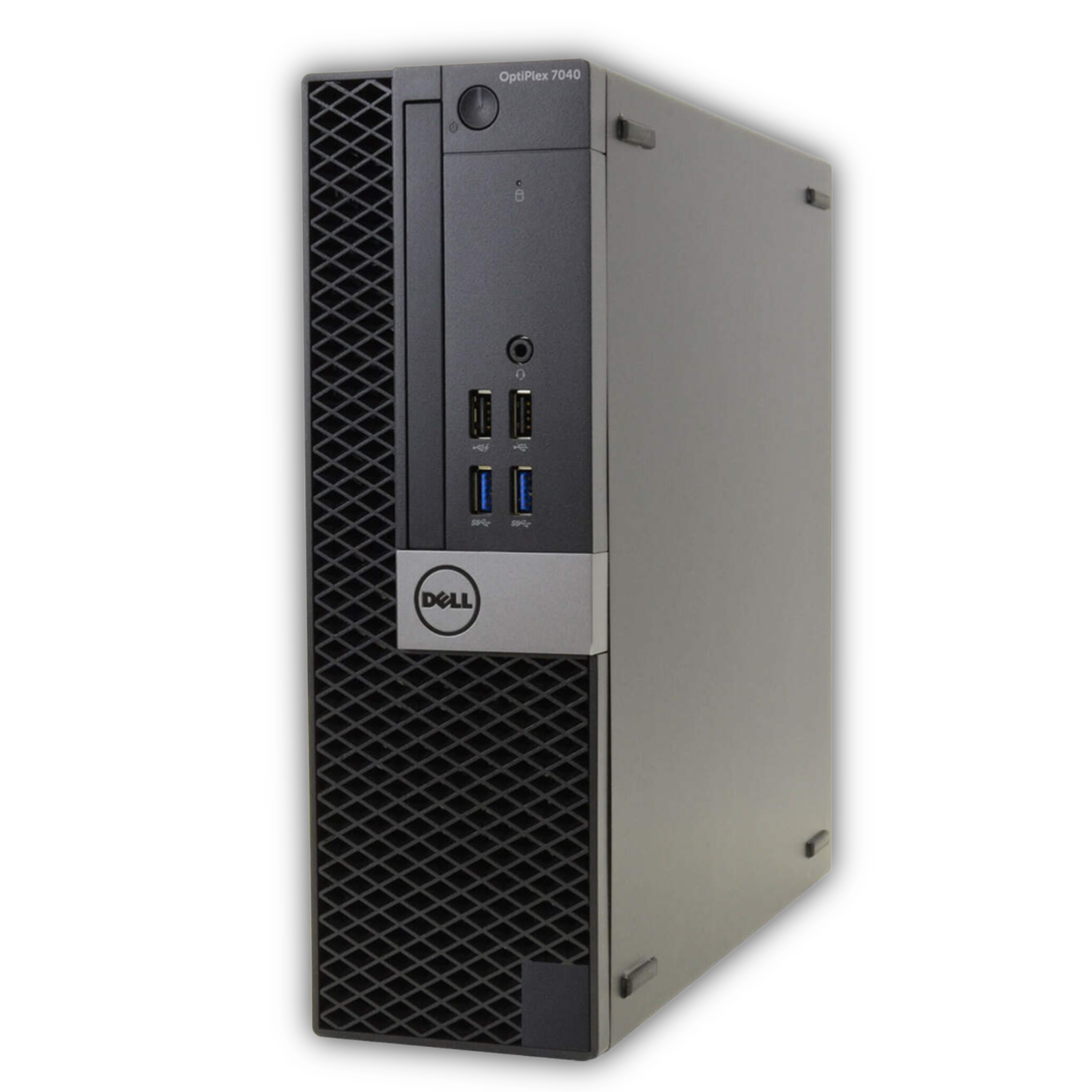 The HP EliteDesk 705 G4 Desktop features an AMD Ryzen 5 PRO, Windows 10 Pro, WiFi, Bluetooth, and a compact black and silver design with multiple front USB ports, audio jacks, a disk drive, and the HP logo at the bottom.