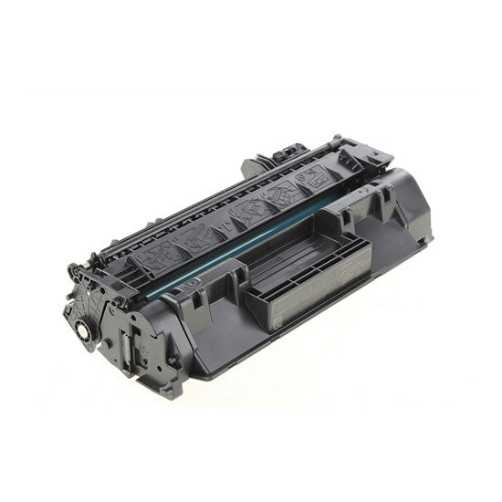 The Compatible HP CF280A (HP 80A) Black Toner Cartridge is displayed against a white background, highlighting its mechanical details. Its standard yield and perfect for your refurbished laser printer.