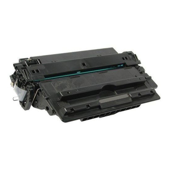 The Compatible HP Q7516A (HP 16A) Toner Cartridge, featuring a rectangular shape with intricate components and a label area, is designed for laser printers. It combines sustainability with quality performance, offering a mostly matte surface with glossy sections.