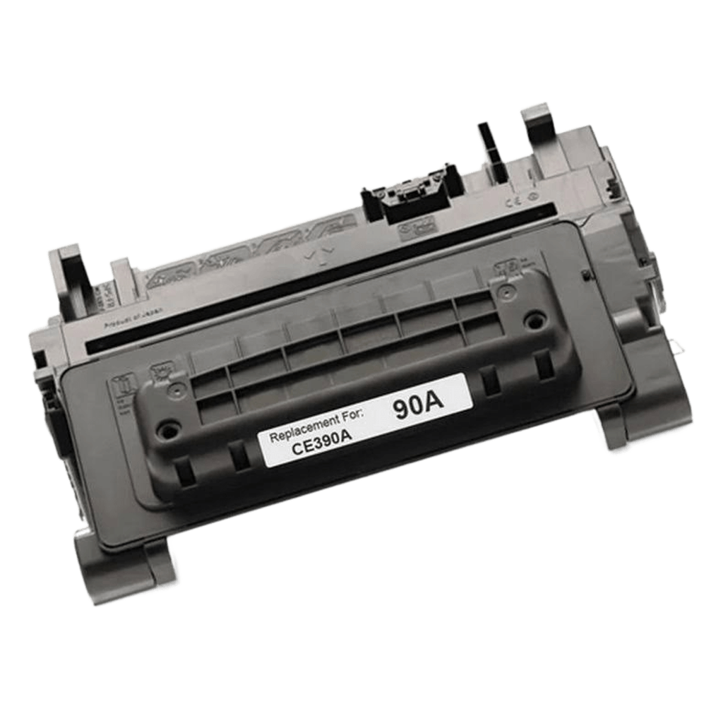 A black toner cartridge labeled Replacement For: CE390A 90A shown on a white background.