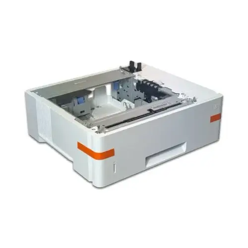 The HP LaserJet F2A72A 500 Sheet Extra Tray, white with orange accents, is shown on a plain white background. It provides added paper capacity for your printer or copier.