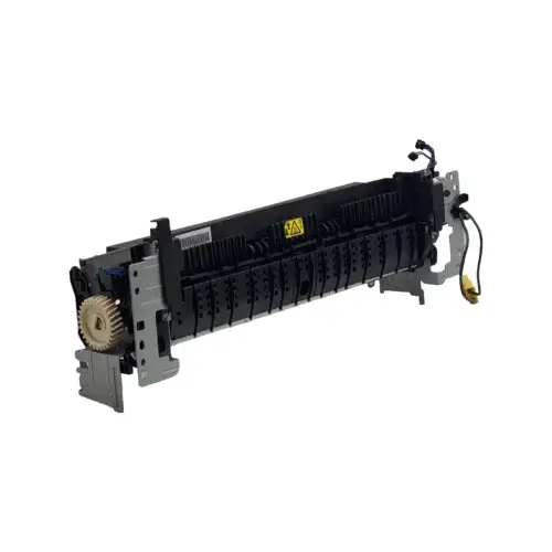 An HP LaserJet RM2-2554 Fuser Assembly featuring visible metal and plastic parts, including gears, wiring, and warning labels, shown isolated on a white background.